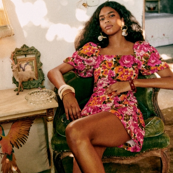 Sezane Allya Pink and Yellow Floral Short Dress - Picture 3 of 7